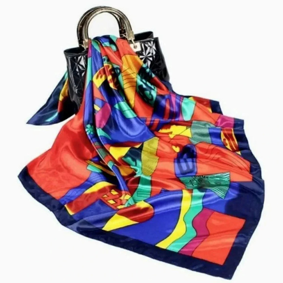 NWOT Silk-Feel Picasso Pattern Polyester Square Headwrap/Scarf 35 x 35 inches - Picture 1 of 3